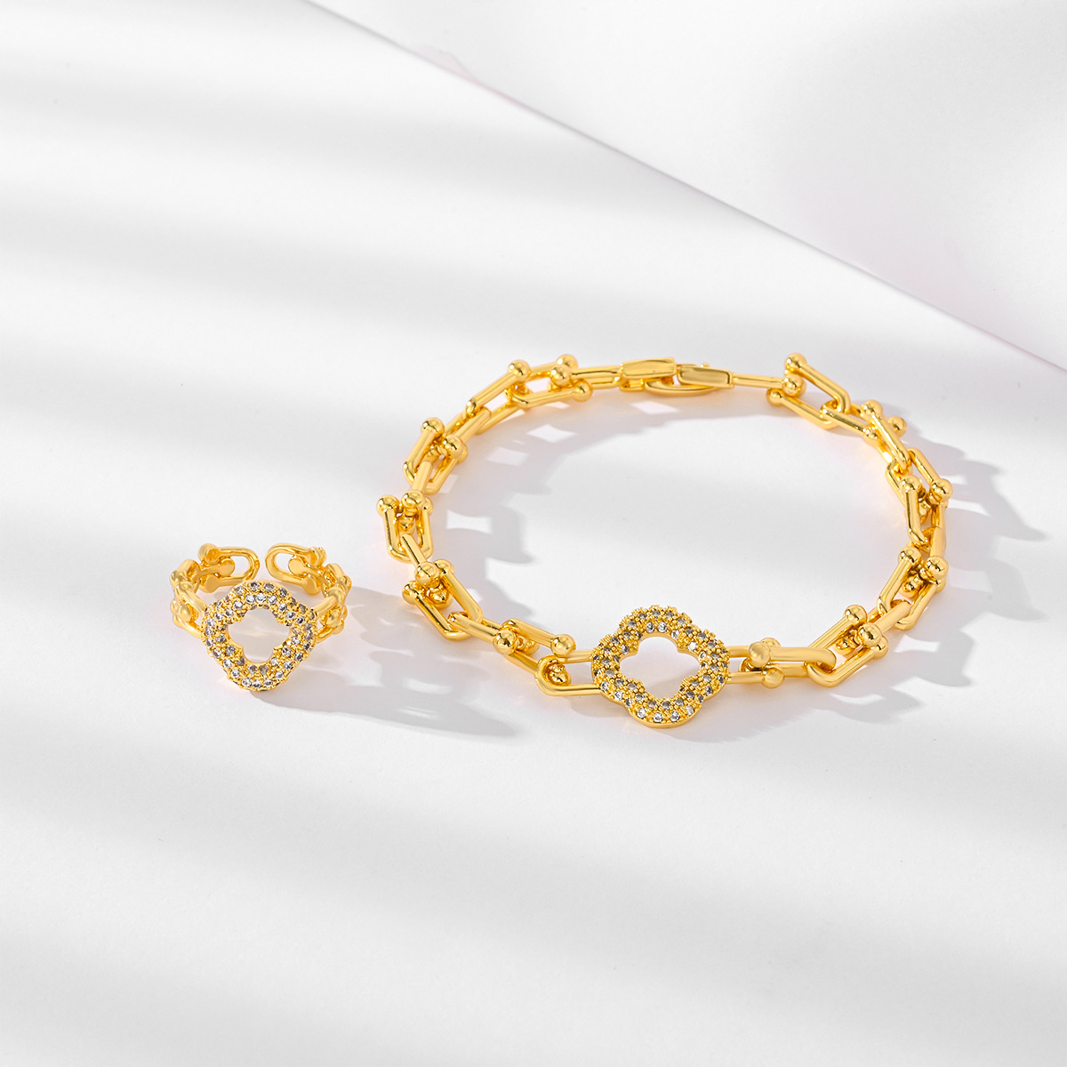 24k set de joyería de herradura de caballo 24k set de brazalete de anillo vivo de bronce para mujeres opciones transfronterizas