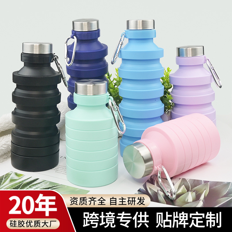 800ml de gran capacidad de silicona de grado alimenticio botella de agua plegable portátil de viaje botella de agua plegable portátil spot al por mayor