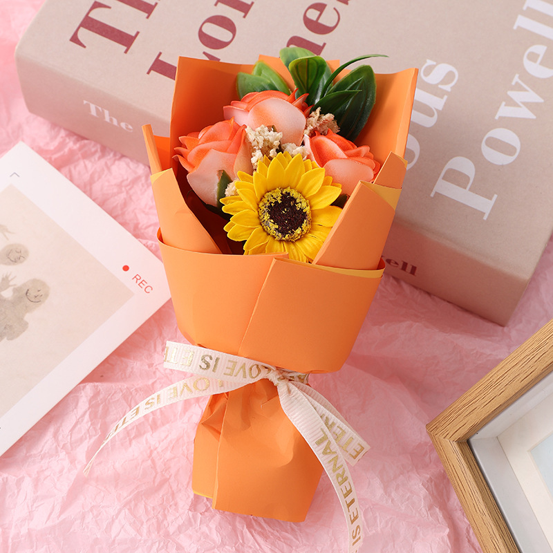 Regalo de San Valentín mini ramo de flores girasoles, flores secas eternas con estrellas exquisitas