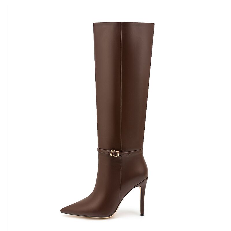 European and American Foreign Trade Pointed High Heel Knee-high Boots High Barrel But Knee-high Boots Catwalk Belt Buckle Women's Fashion Boots European and American Foreign Trade Pointed High Heel Knee-high Boots High Barrel But Knee-high Boots Catwalk Belt Buckle Women's Fashion Boots
