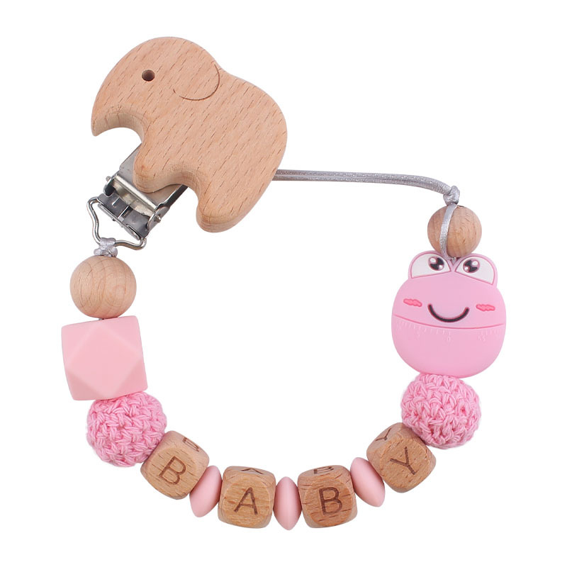 Suministros para bebés dibujos animados animal Rana pájaro mordedor chupete cadena calmante bebé mordedura molar cadena anti-caída