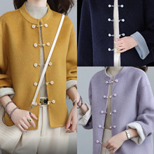 100%羊毛毛呢外套新中式南油秋冬款国风手工盘扣保暖气质源头工厂