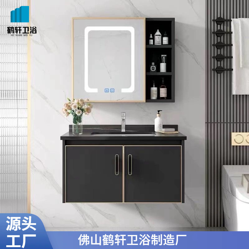 定制太空铝浴室柜洗脸盆柜组合陶瓷一体洗手盆组合卫生间洗漱跨境