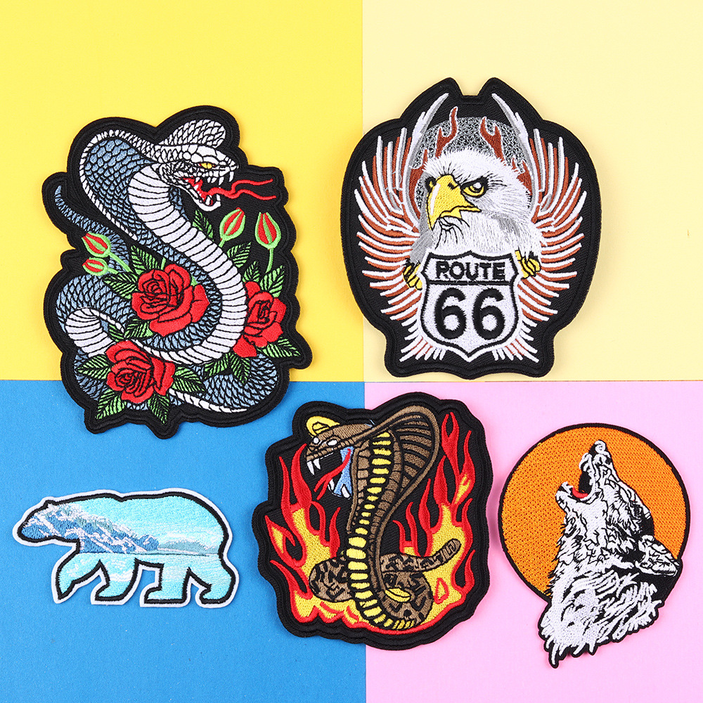 时尚动物刺绣熨烫补丁衣服箱包DIY装饰徽章蛇狼头北极熊刺绣布贴