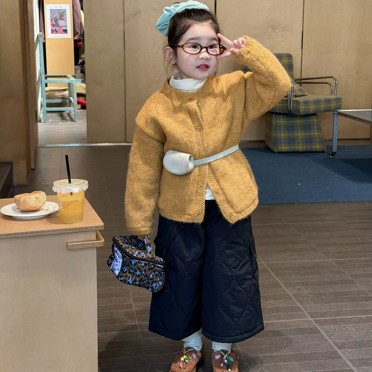 2025冬季新款童装 韩版童装 女童双层加厚毛衣开衫 加厚毛衣