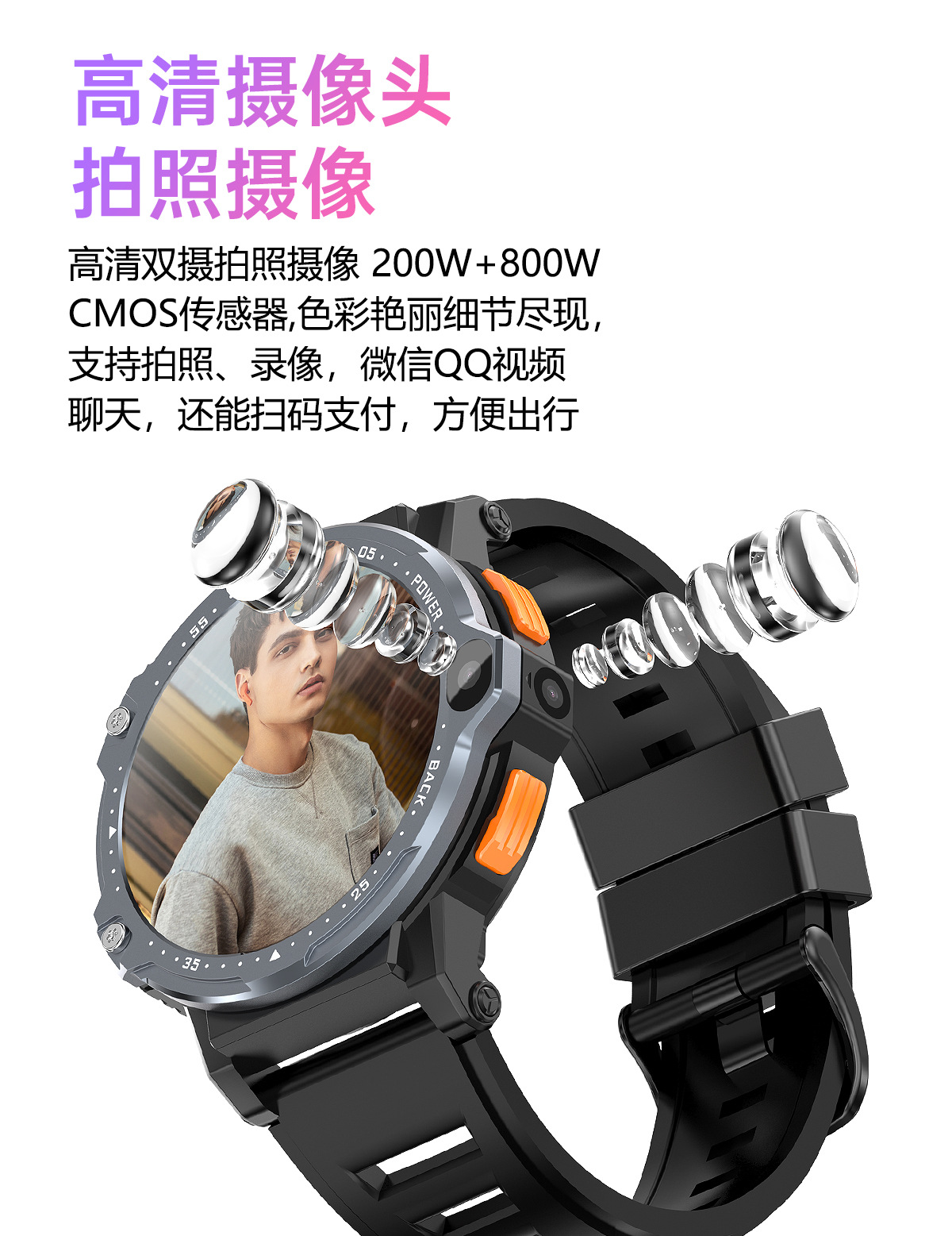 The cross-border PG999 smartwatch features dual cameras, a 1.54-inch large screen, 4G Android, large memory, heart rate, and multiple sports modes undefined