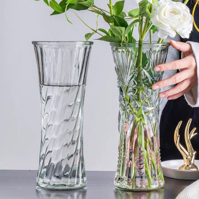 水培花瓶玻璃花瓶加厚水晶摆件客厅插干花假花透明富贵竹百合绿萝