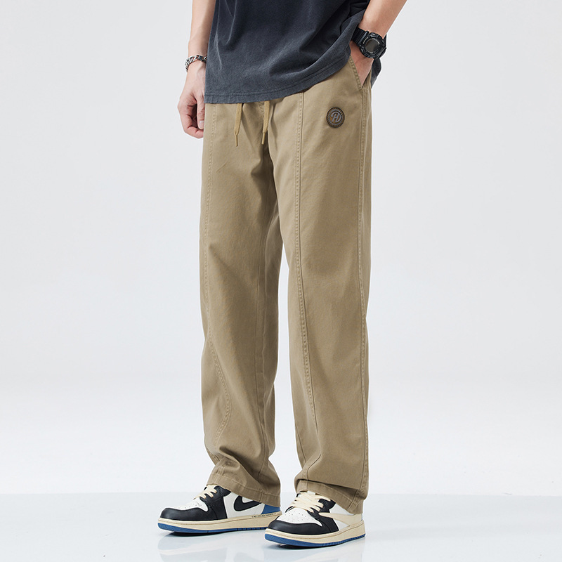 Autumn American retro casual pants men's spring and autumn fashion brand loose plus size cotton trousers men's straight overalls