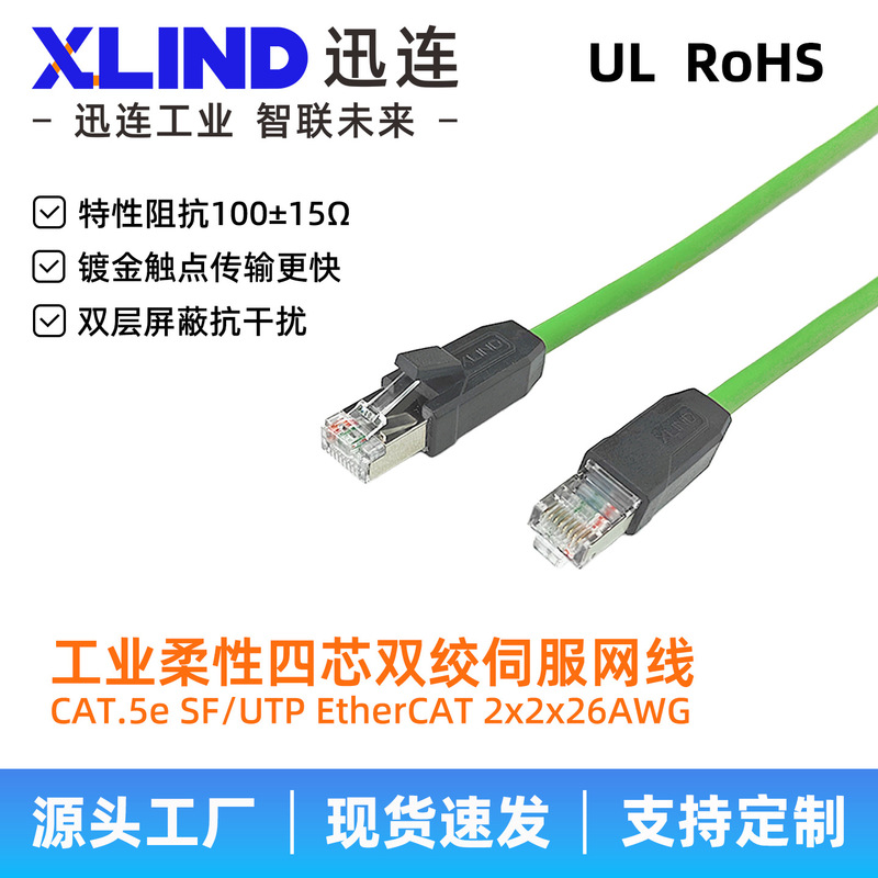 Servo Network Cable Ethercat Pn Cat.5E Sf/Utp Double-Shielded Four-Core Twisted Pair Industrial Drag Chain Network Cable