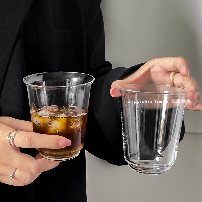 Minimalist Curved Glass Cup For Coffee Juice And Cold Drinks_voghion.com