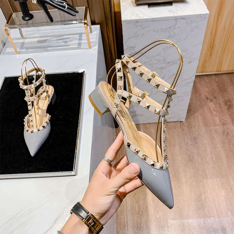 Rivet chunky heel sandals women's shoes Liu Ding high heel shoes single-layer shoes Rivet chunky heel sandals women's shoes Liu Ding high heel shoes single-layer shoes