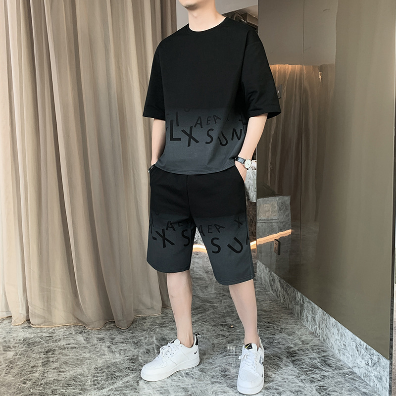 2024 nuevo conjunto de verano delgado seda de hielo guapo ropa de manga corta camiseta pantalones cortos deportivos ropa casual para hombres