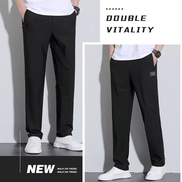 Men's summer silk elastic quick dry thin breathable trousers
