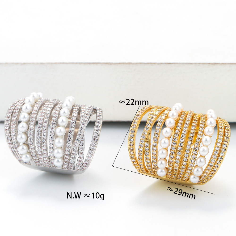 Fashion Micro Inlaid With Diamond Pearl Double-layer Ring Wholesale display picture 3