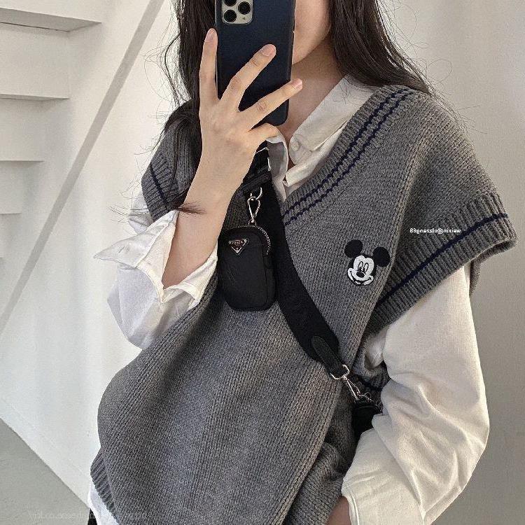 2023 otoño e invierno nuevo estilo coreano estudiante Mickey chaleco suelto suéter de punto las mujeres moda prendas vestir exteriores image 5