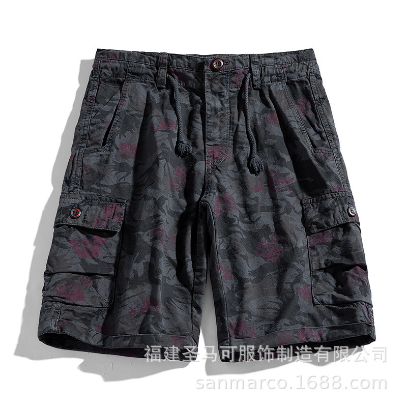 2025 Japanese Style Summer New Versatile Trendy Five-Point Pants Camouflage Cargo Pants Cross-Border L1101 Breathable