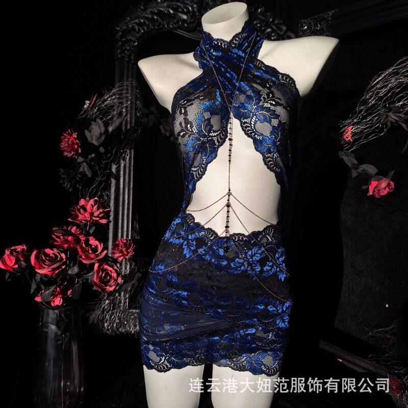 Big Girl Style High-End Custom Plus-Size Lingerie Urban Sexy Halter Neck Nightdress Strap Bodysuit Pure Desire Set