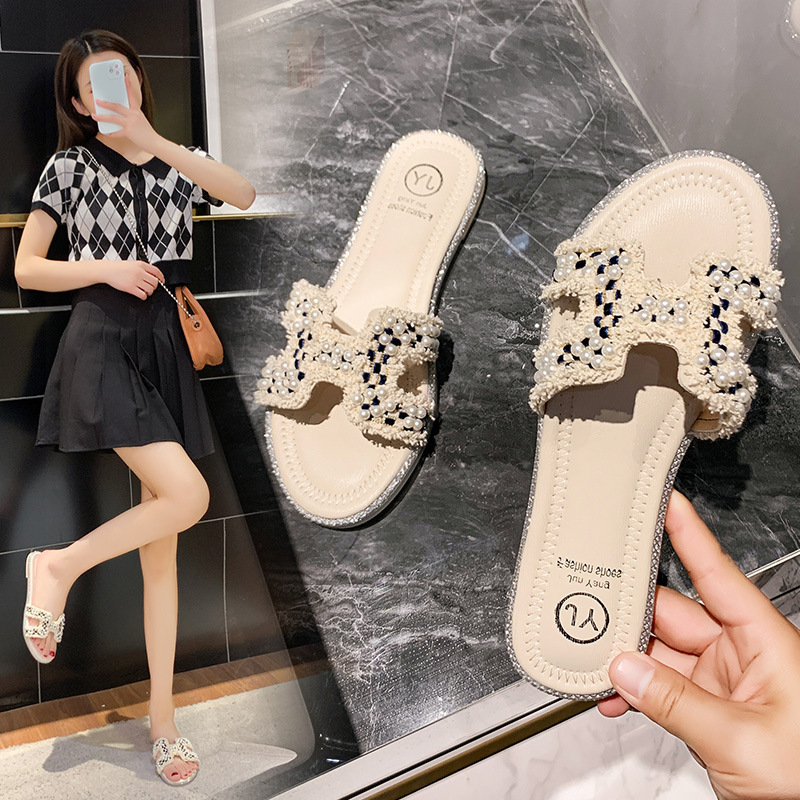 Influenceur Style fée sandales été nouvelles femmes coréennes semelle souple H une forme perlée en Stock_voghion.com
