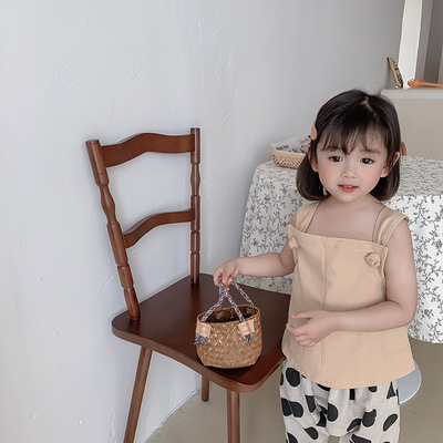 女童吊带背心外穿腔调棉麻女宝无袖衫2021夏季洋气潮上衣