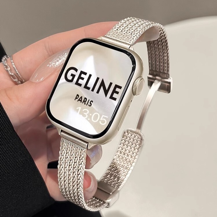 Suitable for Apple applewatch Wheat Ear Magnetic Metal Thin Small Waist Women's iwatchs10 Watch Band