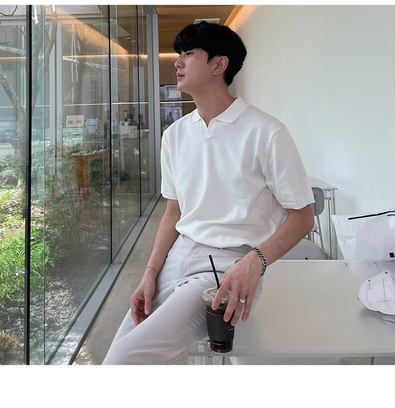Men's Short-sleeve Polo Shirt, Trendy Brand, Summer Turn-down Collar, Korean Style, Mature And Simple, Solid Color,_viptrois.com