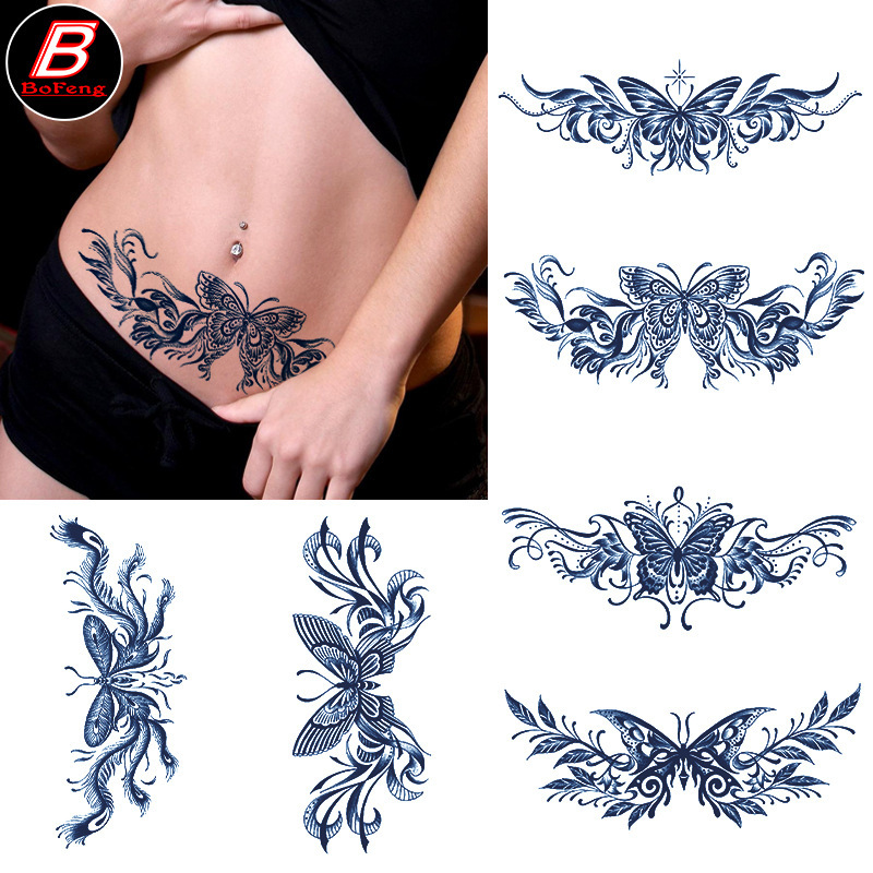 Wholesale herbal tattoo stickers semi-permanent juice tattoo stickers girls waist clavicle stickers chest waist and abdomen flower arm tattoo
