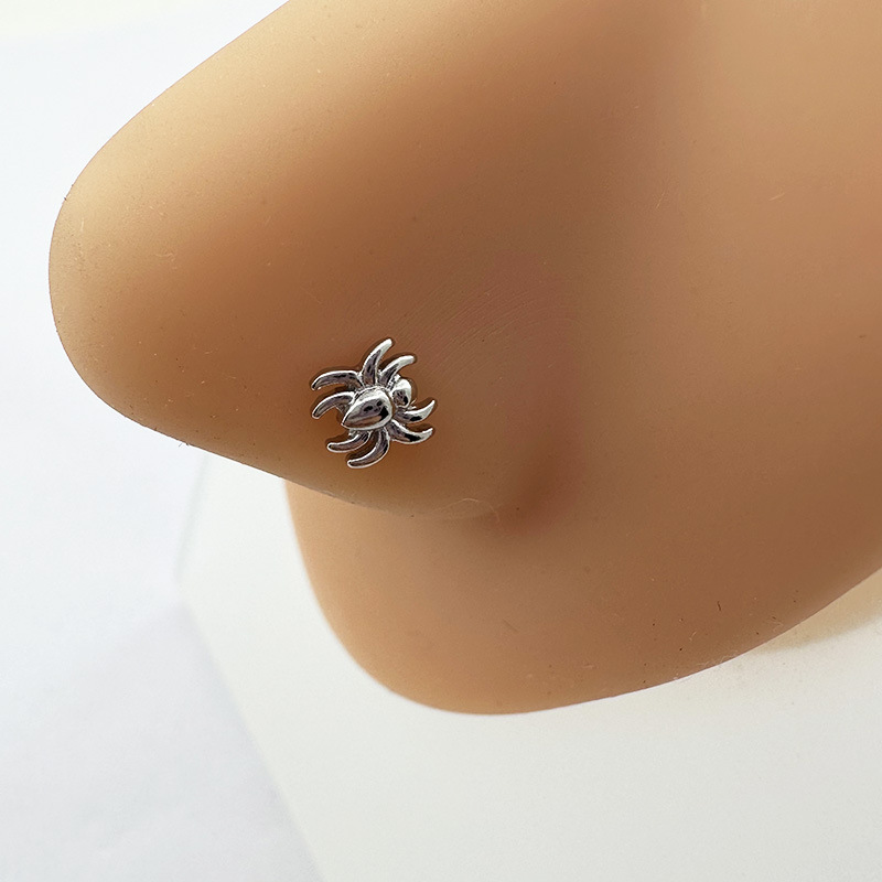 Piercing al naso a forma di ragno color acciaio, per ragazza europea e americana, 20 g, vendita all'ingrosso transfrontaliera di gioielli._voghion.com