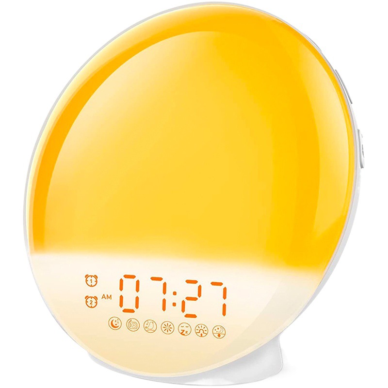 Simulación salida del sol y puesta del sol despertador luz LED electrónica despertador colorido atmósfera lámpara mesita de noche luz ruido blanco niños despertador