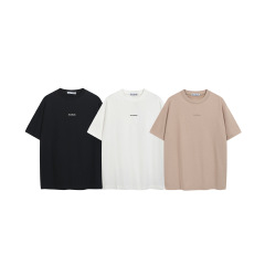 AC2025 夏新定番刺繍ロゴ小ロゴ半袖 Tシャツ男女兼用ラウンドネック純綿カップルボトム T