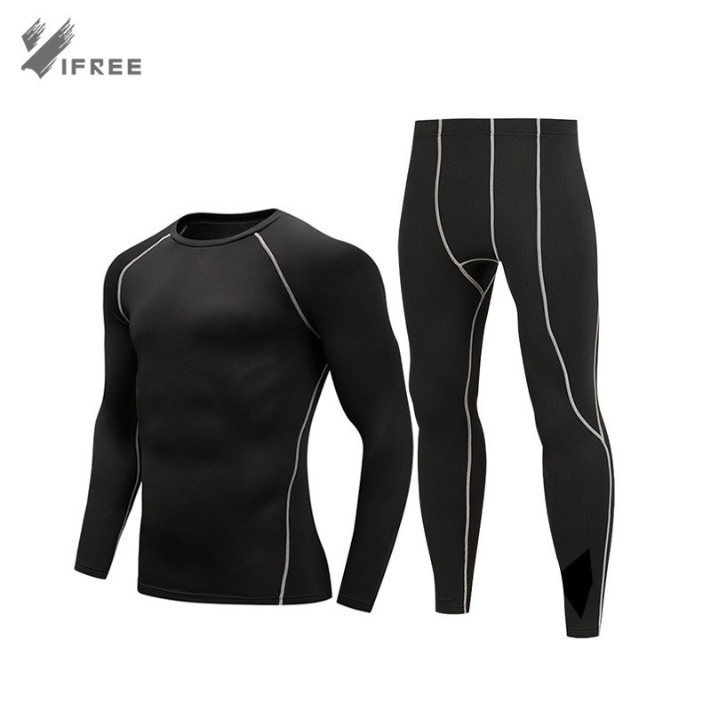 保暖長袖健身服套裝男士 運動緊身衣抓絨壓縮 跑步服工廠直銷