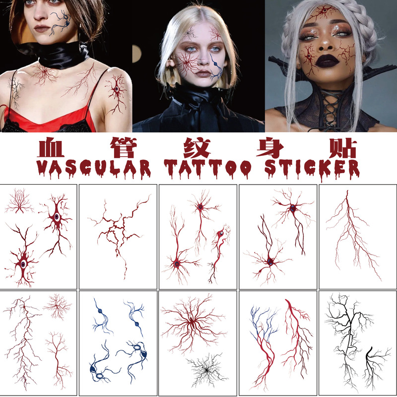 Cross-border New European and American Dark Simulation Vascular Cell Tattoo Sticker Simple Line Waterproof Sweat Disposable Tattoo Sticker