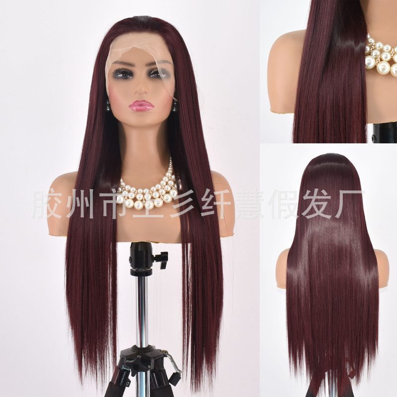 Wig 13*413x4 straight hair lace front deep burgundy synthetic fiber wig red hair lace Wig 13*413x4 straight hair lace front deep burgundy synthetic fiber wig red hair lace