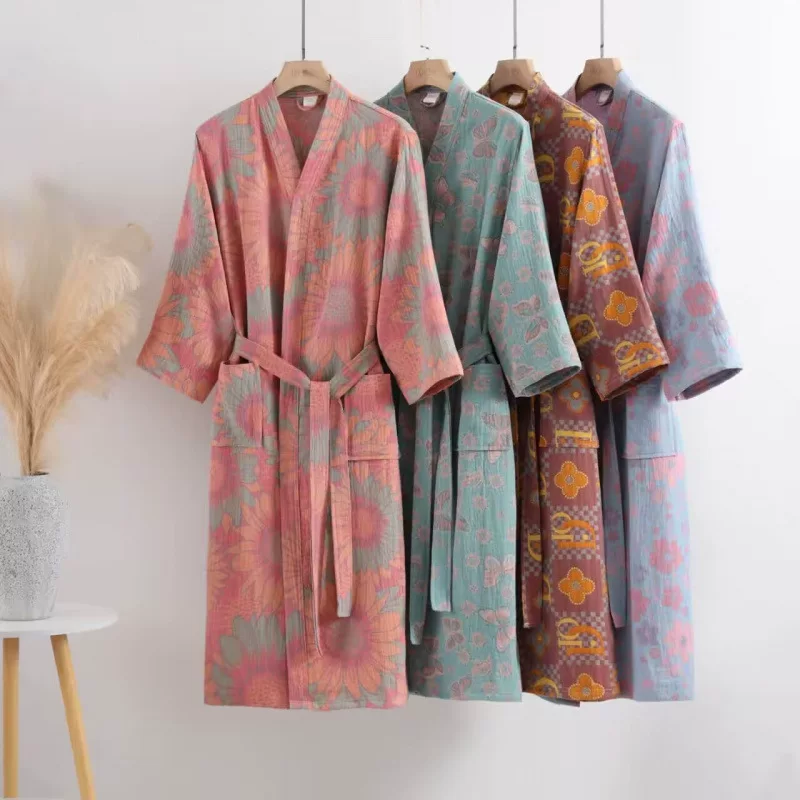 Gauze summer thin Japanese long quick dry bathrobe