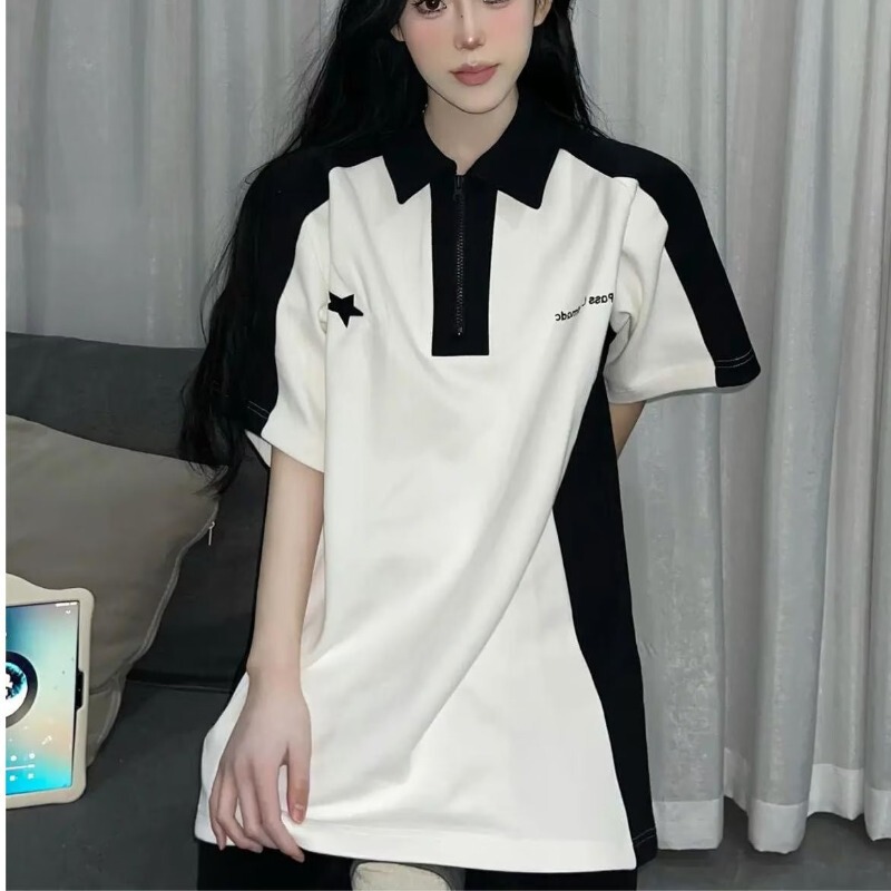 American Retro Spring and Autumn 2023 Men's and Women's College Style Design Sense Short Sleeve Youth Popular Couple Loose Top