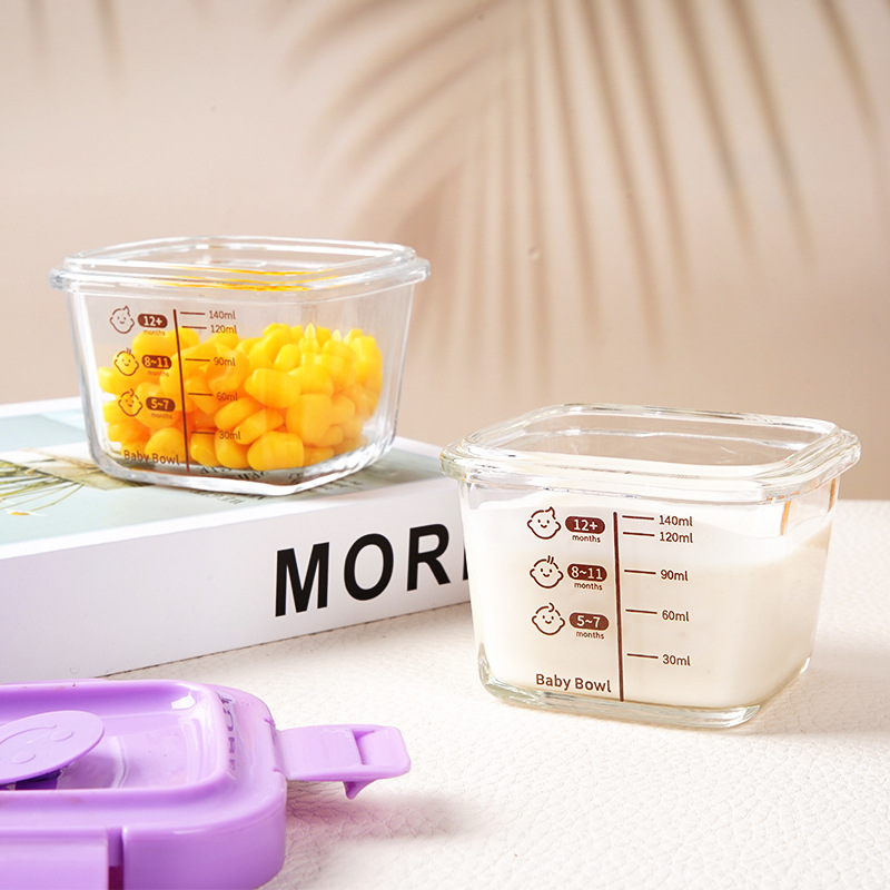 Caja de alimentos con alto contenido de boro para almacenar vidrio para bebés, tazón de alimentos para bebés al vapor, tazón de huevos al vapor, caja de alimentos de vidrio, frasco sellado
