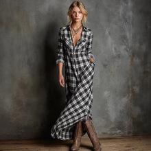 2025法式复古跨境格子宽松欧美女秋季新款遮肉法兰绒连衣裙