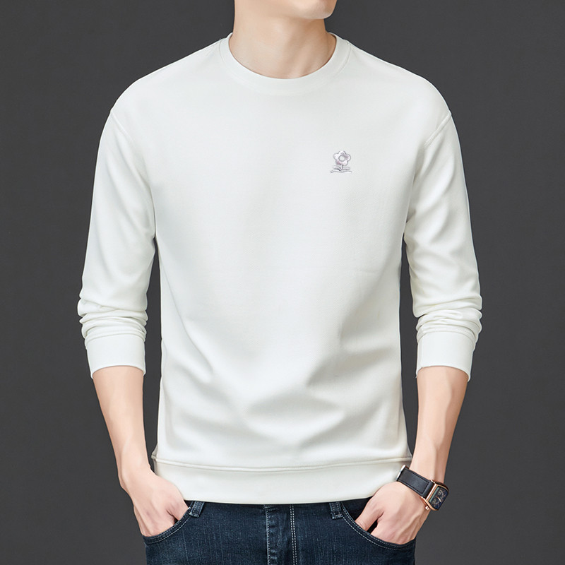 Áo thun nỉ cotton cổ tròn tay dài nam — màu xám đậm