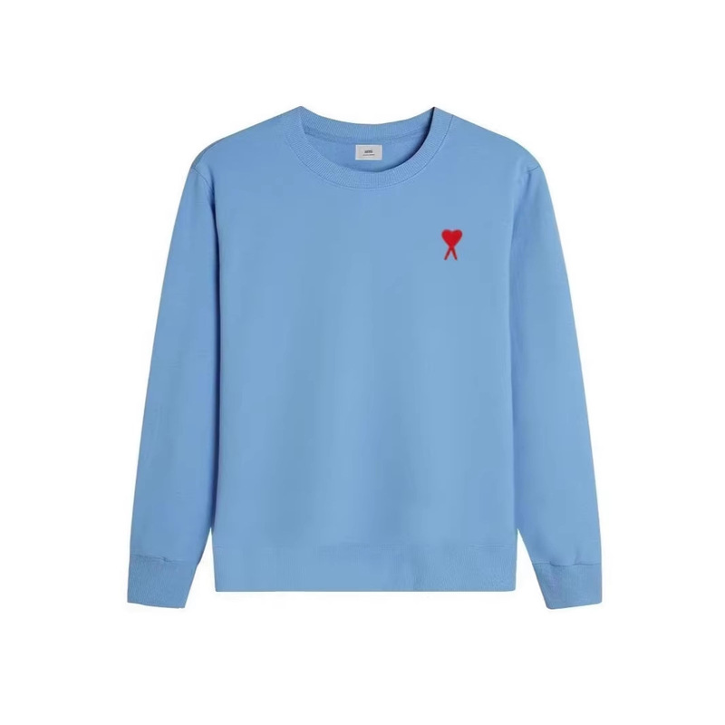 Cross-Border Foreign Trade Ami Autumn and Winter New Embroidered Heart-Shaped Long-Sleeve Fleece Crewneck Sweatshirt for Men and Women, Casual Sports