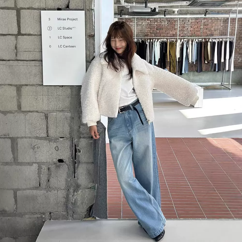 现货 短款皮草毛毛羊毛外套冬2025冬毛茸女环保上衣low class*c