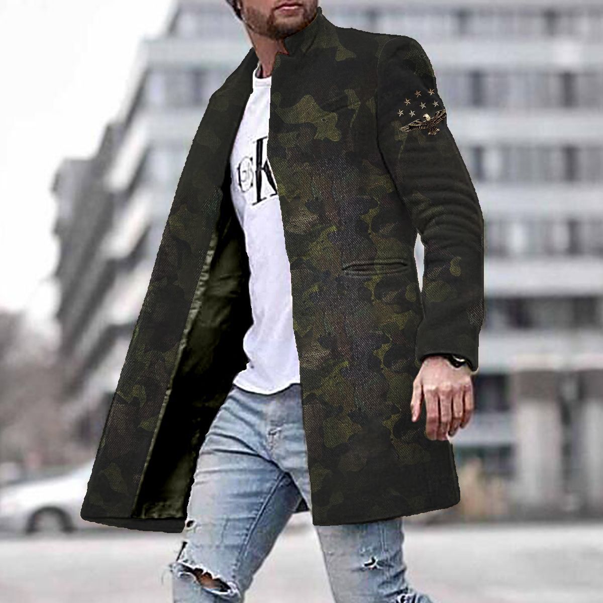 2024 europeo y americano de comercio exterior de otoño e invierno de los nuevos hombres de lana collar medio-longitud de la capa de bolsillo casual moda caliente