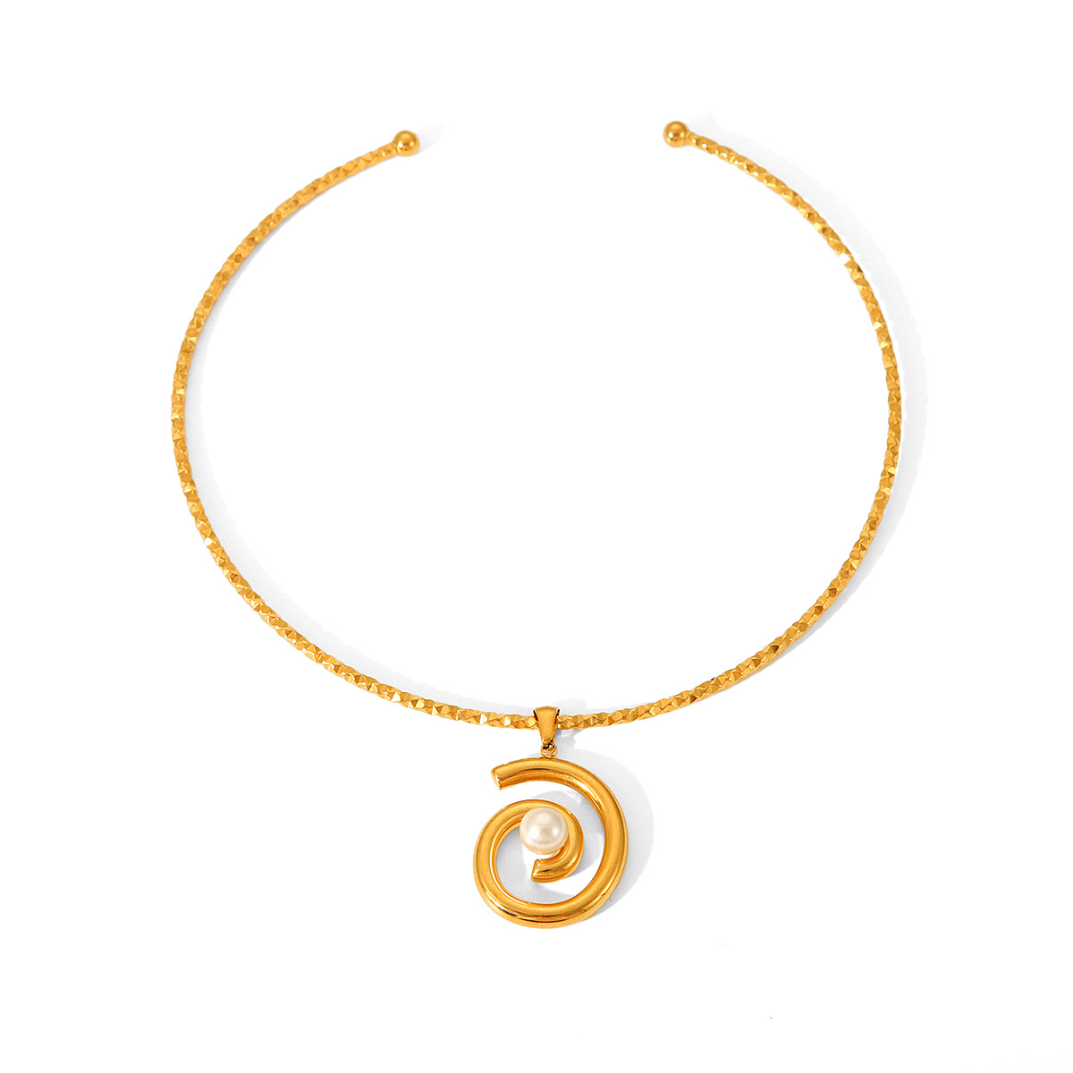 Transfronterizos exclusivos para elegantes 18K oro de acero inoxidable abierto collar de rosca de viento colgante de perlas brazalete para mujeres