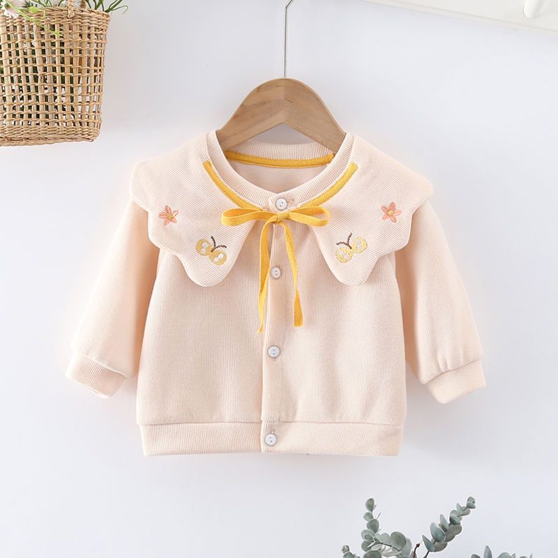 Chaqueta de bebé modelos de primavera y otoño primavera para niñas 2024 nuevo estilo top de estilo occidental para bebés cárdigan de otoño para niños estilo occidental