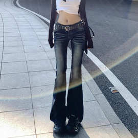 辣妹美式复古高腰微喇叭牛仔裤女2025春秋新款弹力修身显瘦马蹄裤
