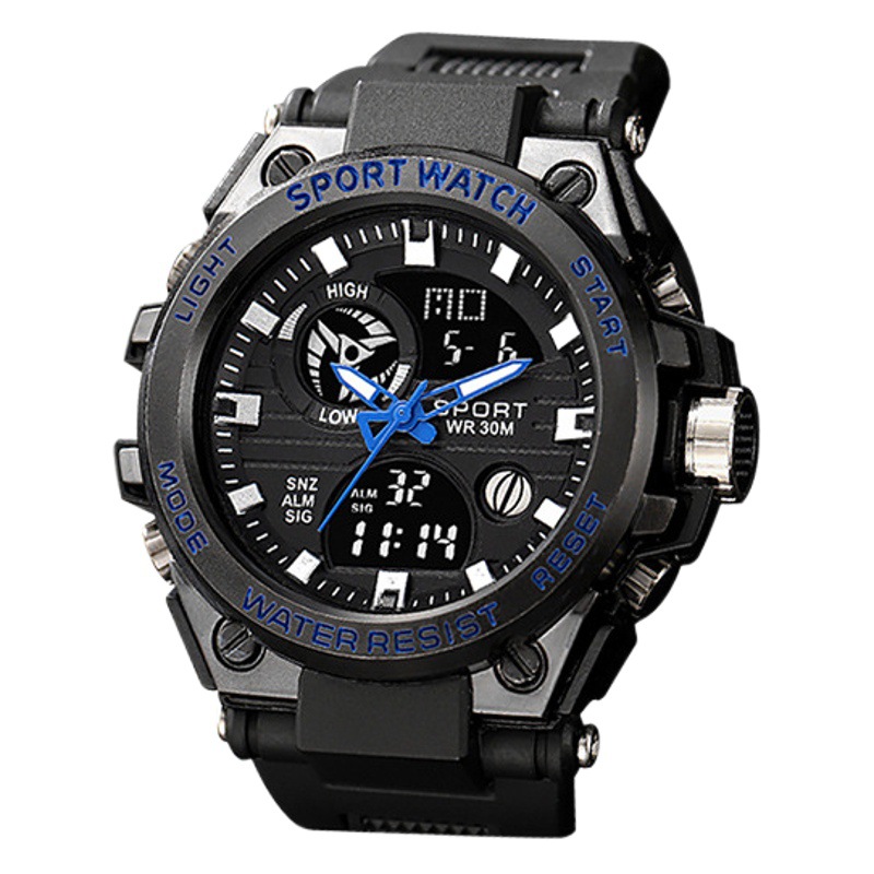 Reloj electrónico de doble pantalla transfronteriza reloj deportivo impermeable multifuncional para hombres reloj electrónico juvenil luminoso resistente a la caída
