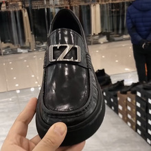 春季新款男士乐福鞋牛皮豆豆鞋百搭套脚一脚蹬厚底休闲皮鞋男潮鞋