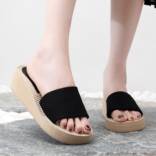 Women's Outdoor Wedge Thick Sole Sandal with One-Word Elastic Band Sandal in Candy Color