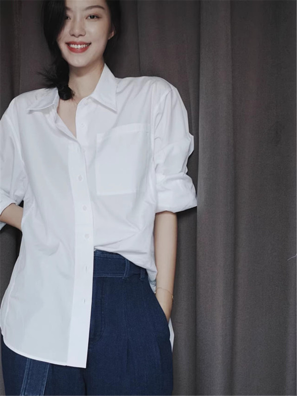 C712法式白色叠穿长袖衬衫外套女春秋新款高级感宽松bf慵懒风休闲|undefined