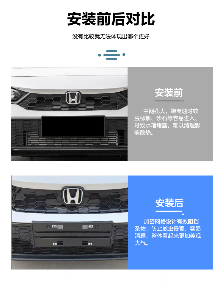 Suitable for 25 Models of Honda Civic Insect-Proof Net, Front Grille Trim, Front Face Decorative Frame, Water Tank Modification Parts