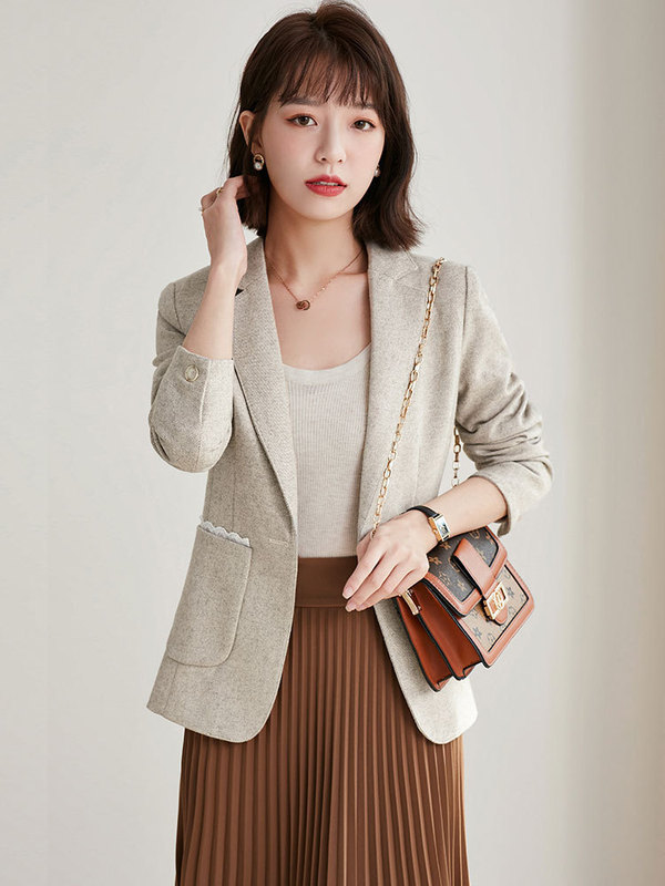 apricot Wool Suit Jacket Women 2022 New High Sense Fashion Suit Small Temperament Short Top