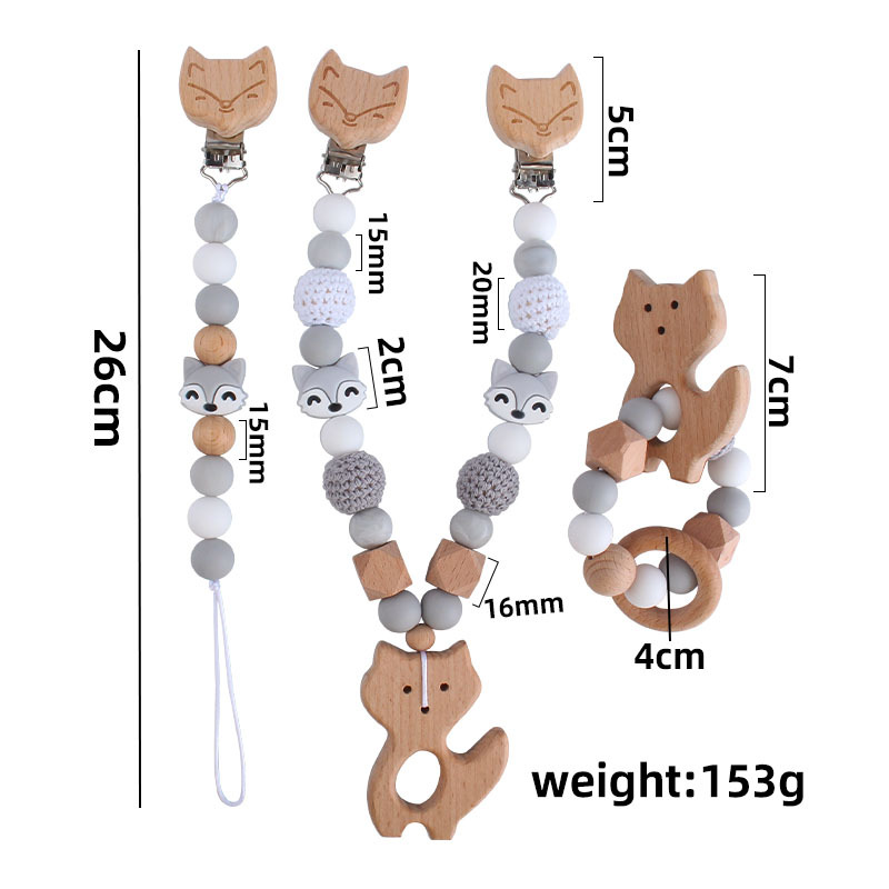 Bebé de dibujos animados Beech Fox estrella de cinco puntas cuentas de silicona chupete cadena pulsera juguete mordedor cochecito joyería colgante